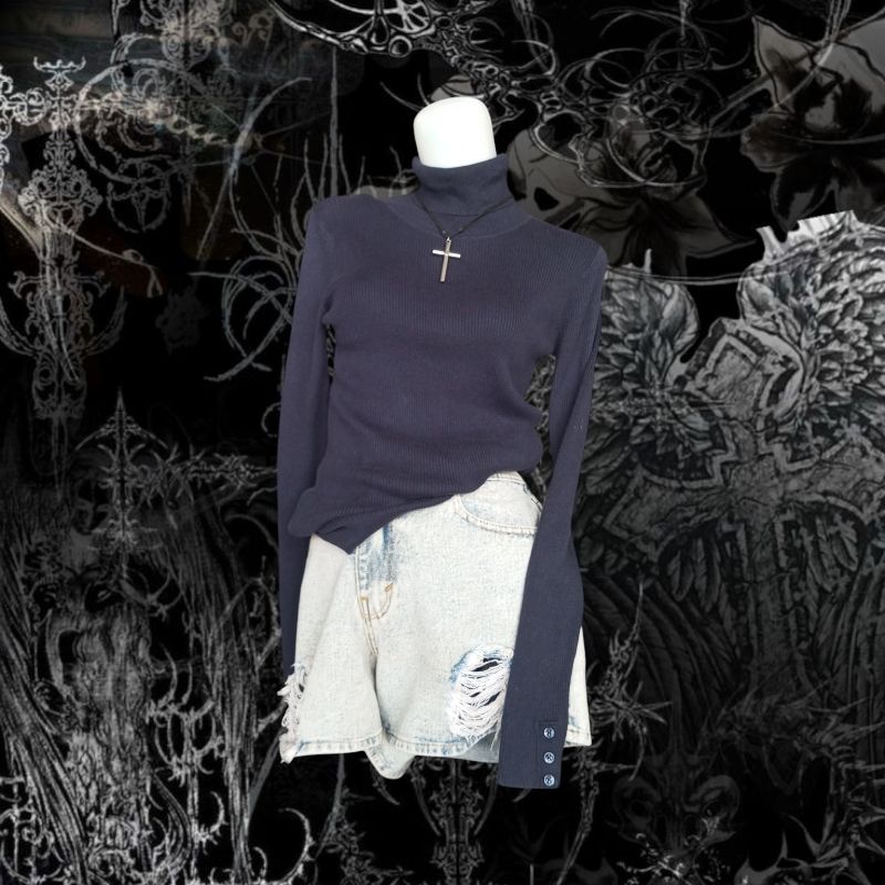 Goth Emo Sweater Wanita navy, foto 2