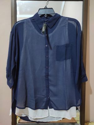 Casual Shirt Wanita white navy