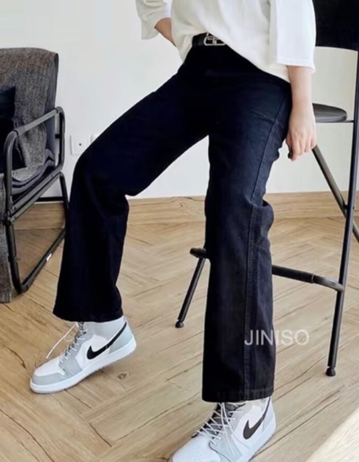 Jiniso Casual High waisted jeans Wanita black