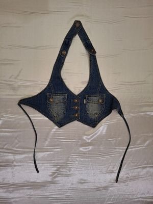 Streetwear Y2K Denim jacket Wanita navy blue