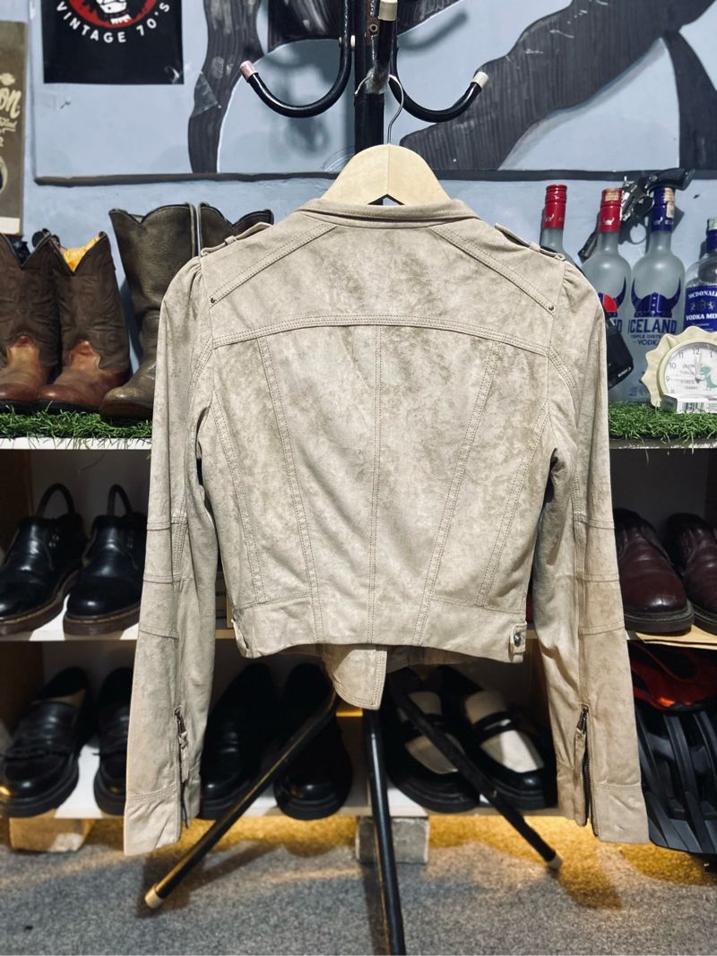 Vintage Leather jacket Pria tan cream, foto 2