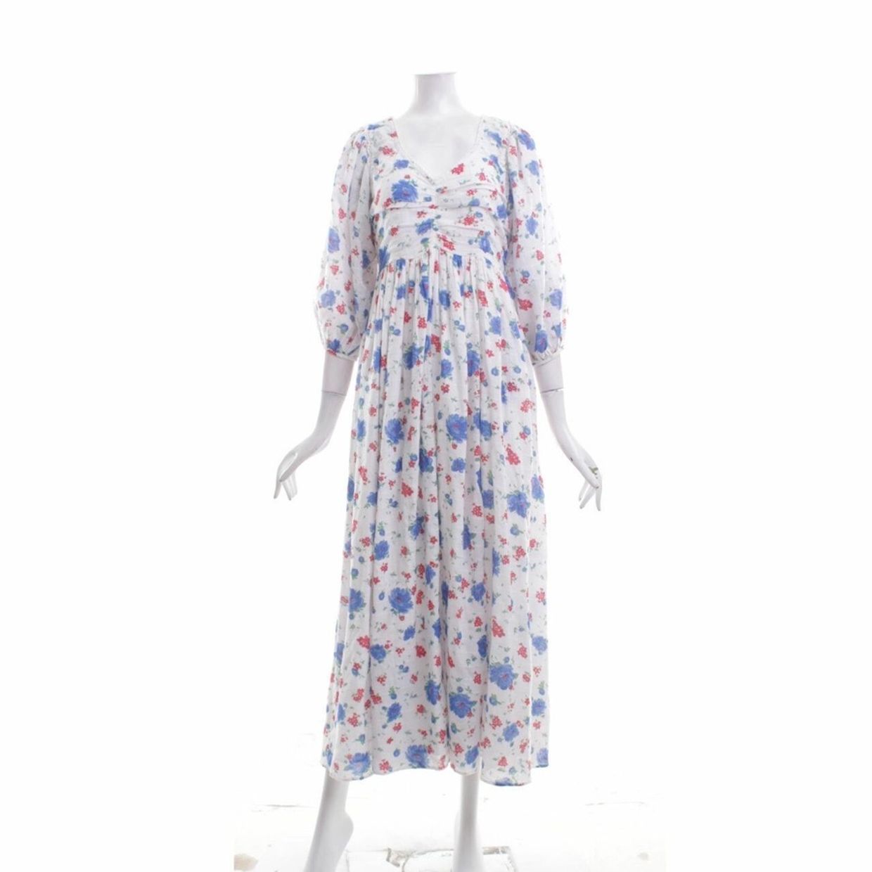 LoveShackFancy Maxi dress Wanita white blue