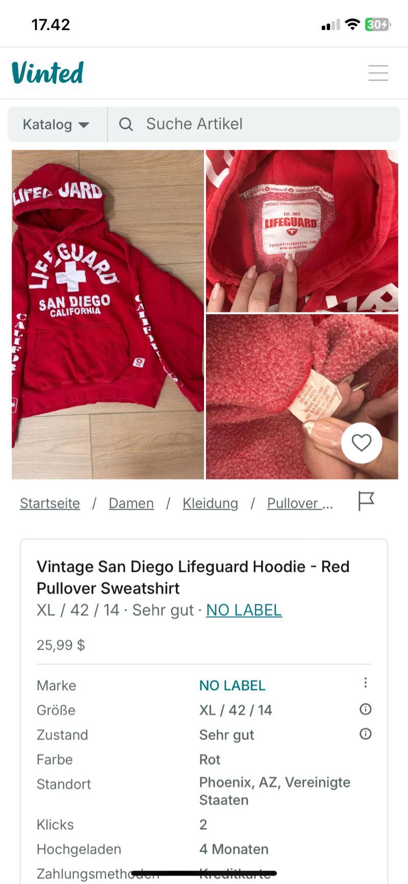 Vintage Hoody Pria red, foto 3