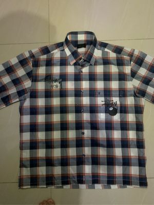 Stussy Vintage Y2K Formal shirt Pria white navy