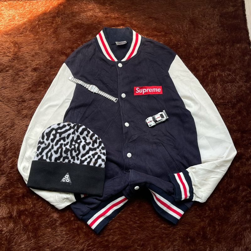 Supreme Grunge Indie Bomber jacket Pria white navy, foto 5