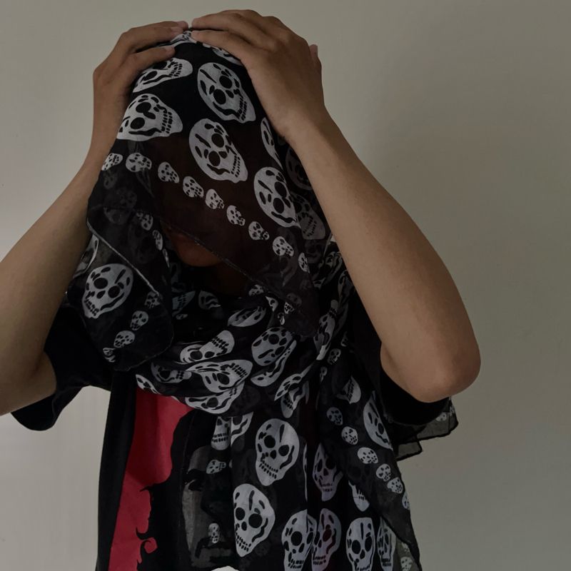Y2K Grunge Scarf Pria white black, foto 4