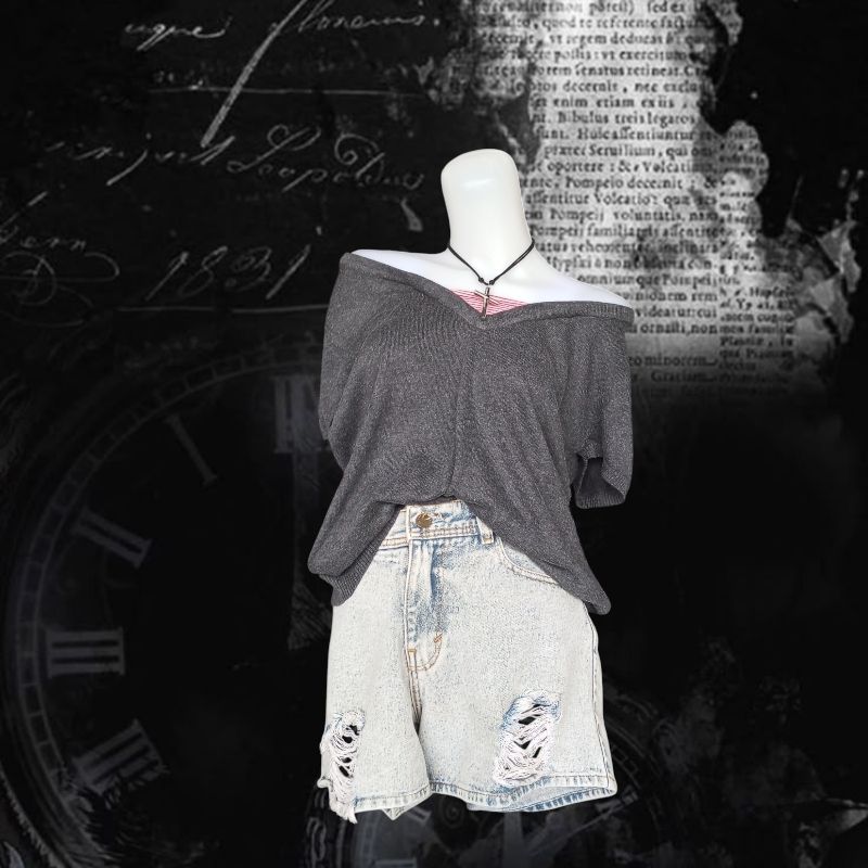 Goth Emo T-shirt Wanita red gray, foto 2