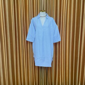 Casual Midi dress Wanita white blue