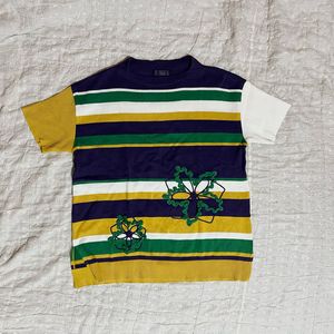 Indie Reworked T-shirt Wanita navy yellow