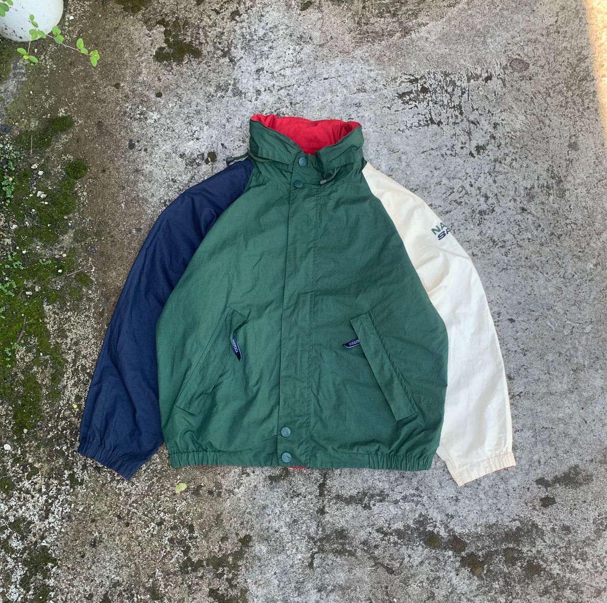 Nautica Windbreaker Pria green red, foto 2