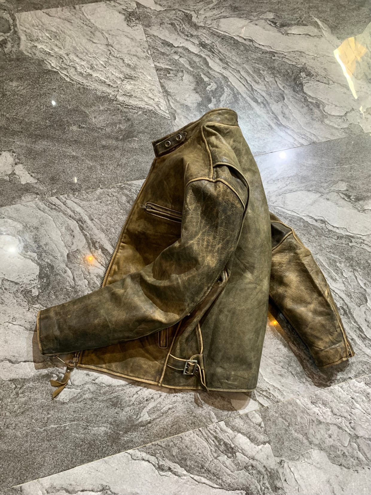 Vintage Leather jacket Pria tan, foto 4
