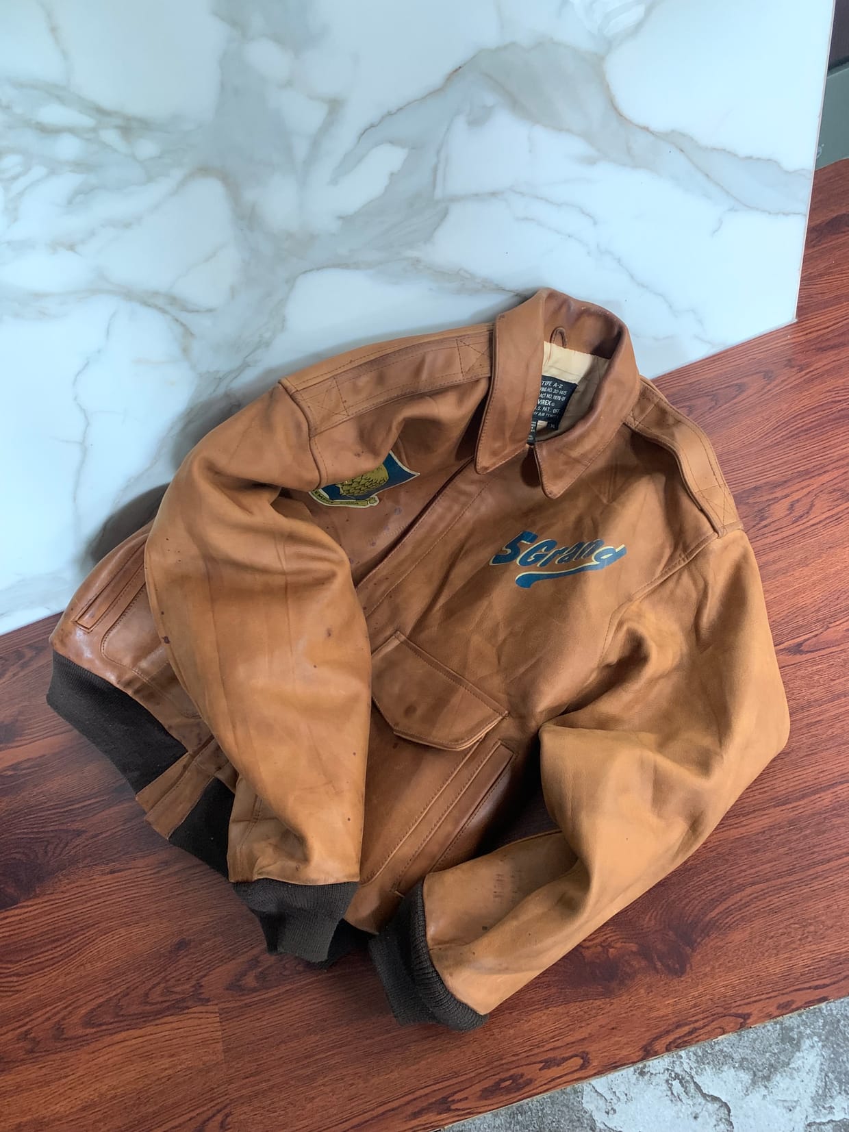 Avirex Vintage Leather jacket Pria tan, foto 5
