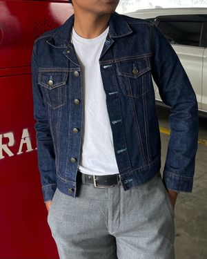 Japanese brand Vintage Streetwear Denim jacket Pria navy blue
