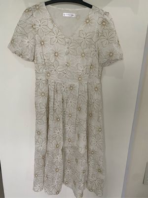 Fairy Casual Summer dress Wanita white tan