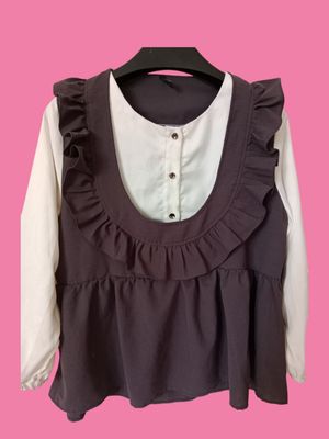 Casual Blouse Wanita white brown