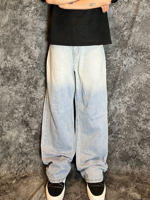 Vintage Streetwear Jeans Pria white blue
