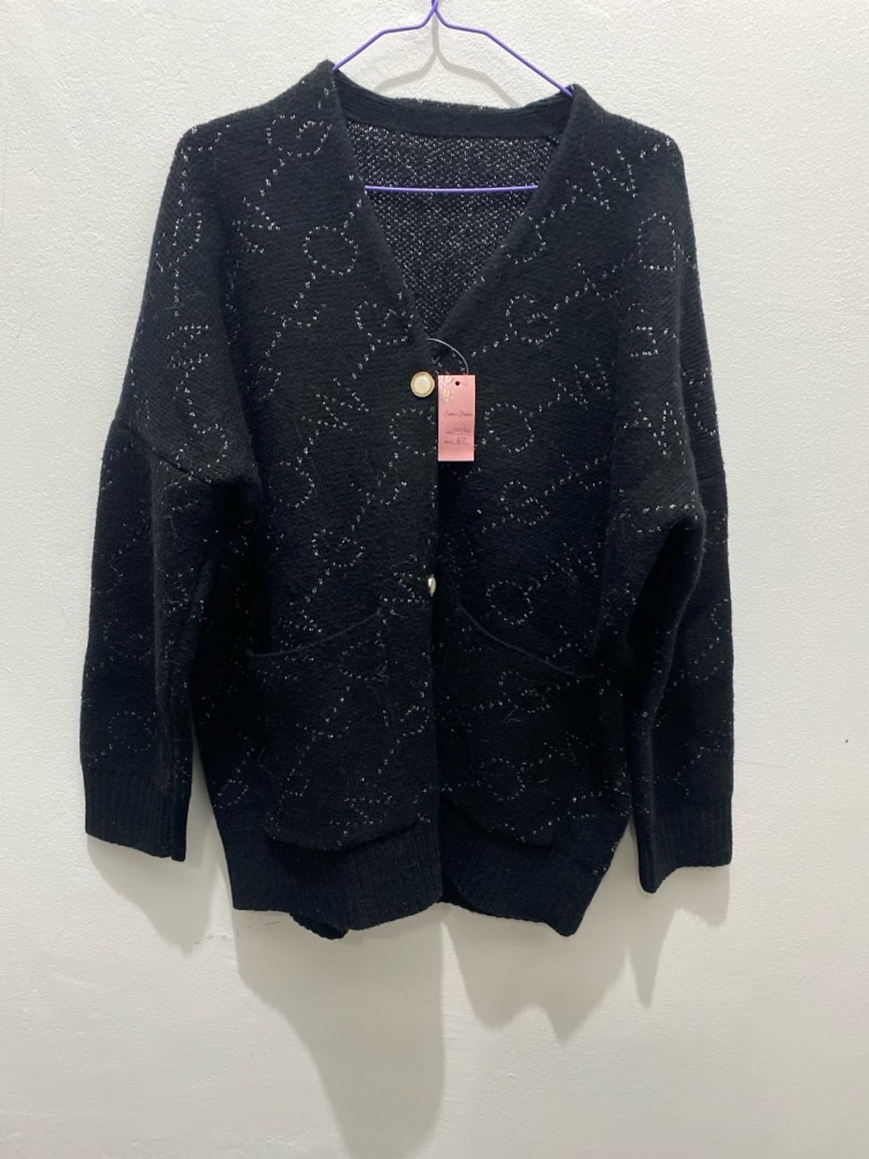 Casual Muslim Cardigan Wanita silver black