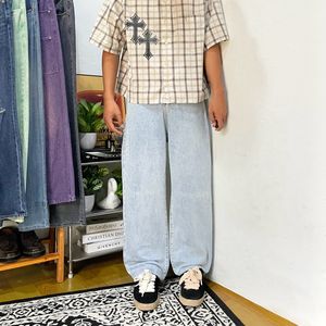 Japanese brand Streetwear Skater Jeans Pria white blue