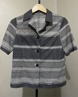Vintage Y2K Blouse Wanita white black