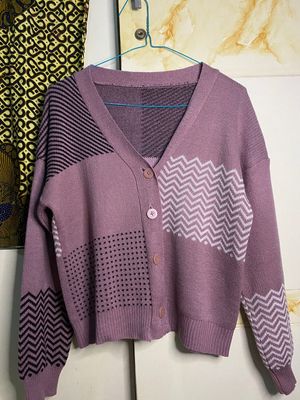 Casual Cardigan Wanita purple white
