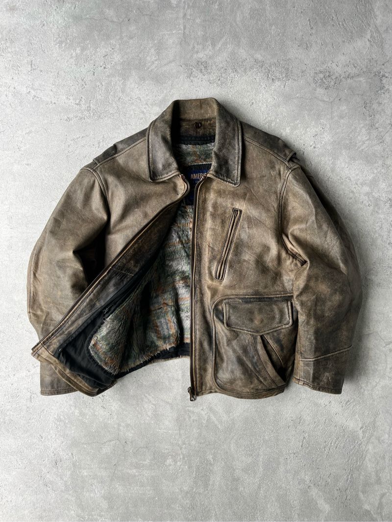 Vintage Leather jacket Pria tan khaki, foto 7