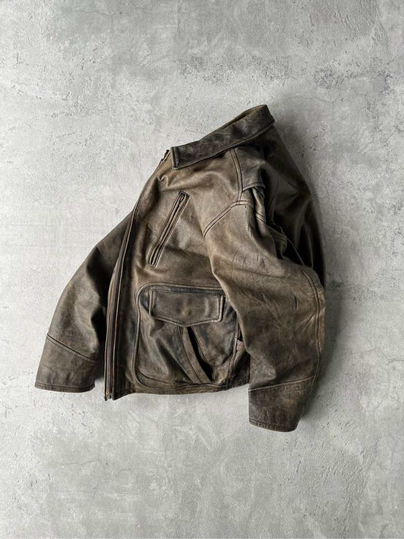 Vintage Leather jacket Pria tan khaki, foto 2