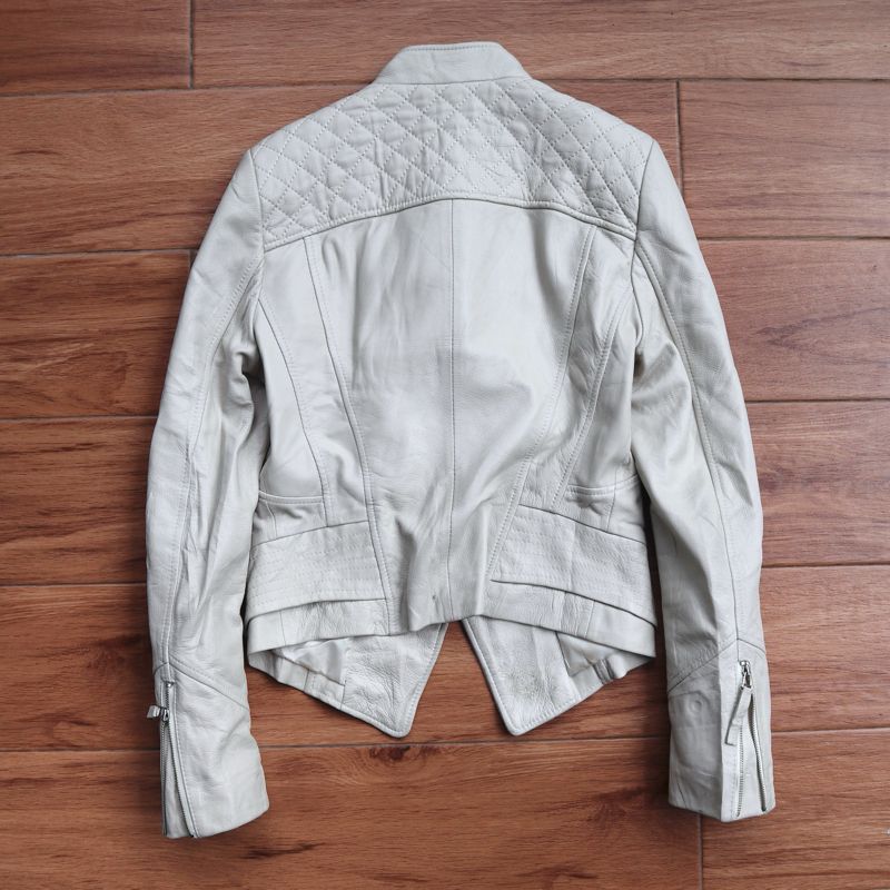 Biker Casual Leather jacket Wanita white, foto 5