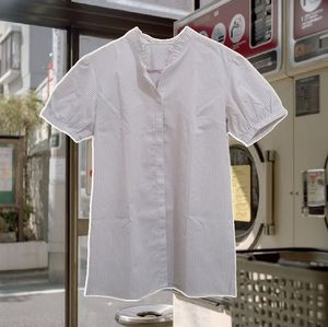 Japanese brand Vintage Minimalist Shirt Wanita white gray