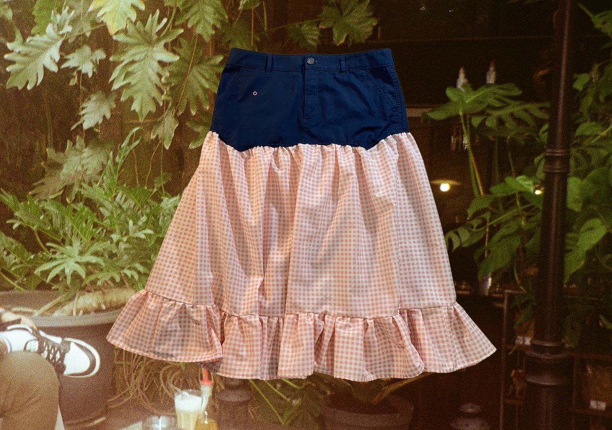 reworked navy blue mini skirt into