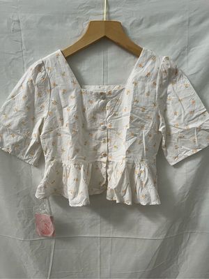 Casual Crop top Wanita white orange
