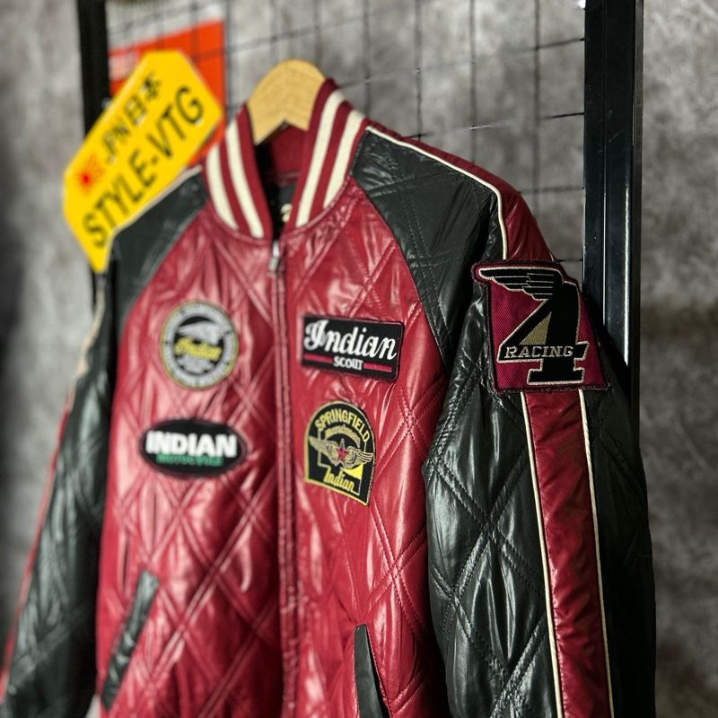Vintage Biker Varsity jacket Pria red black, foto 4