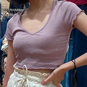 Pull & Bear Coquette Casual Crop top Wanita purple