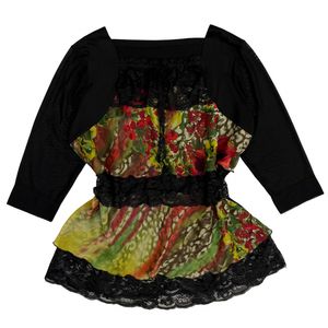 Vintage Y2K Blouse Wanita multicolor black