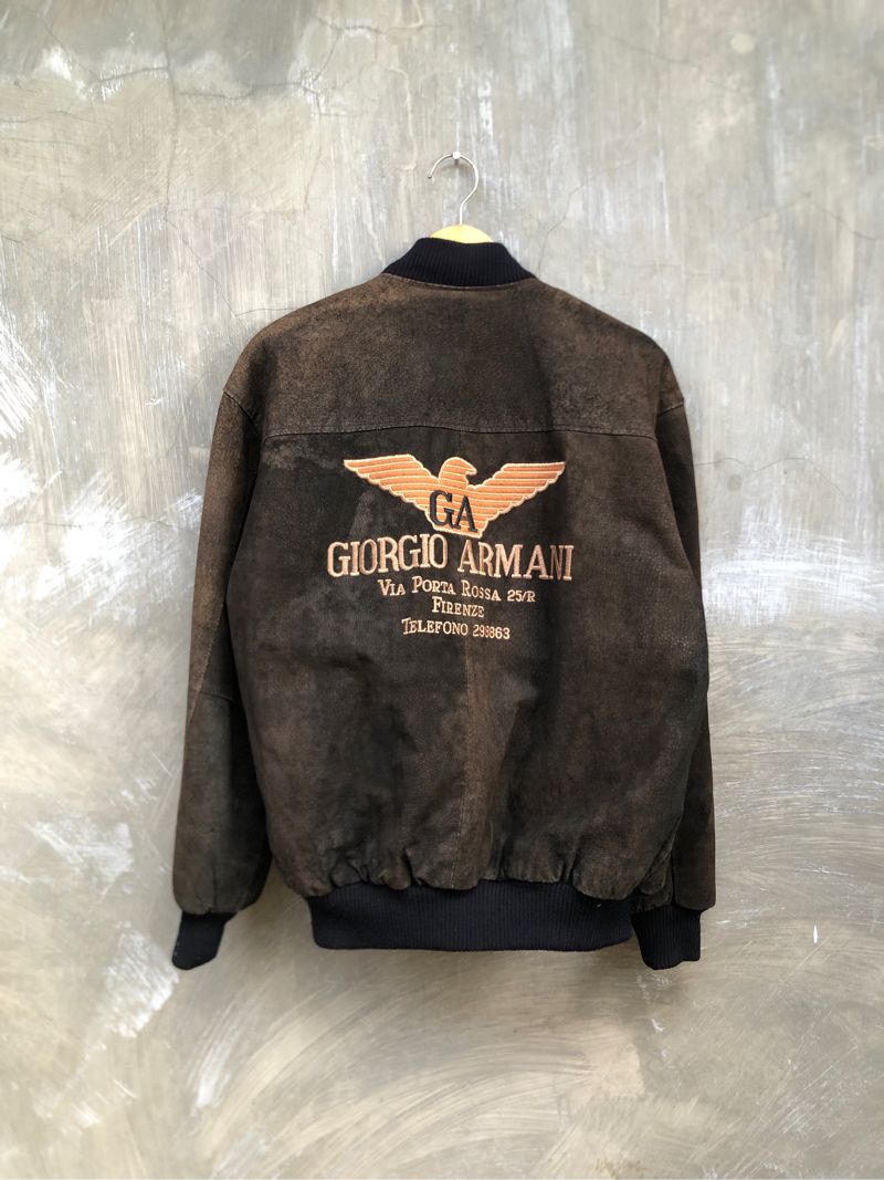 Armani Vintage Y2K Leather jacket Pria brown - Preloved