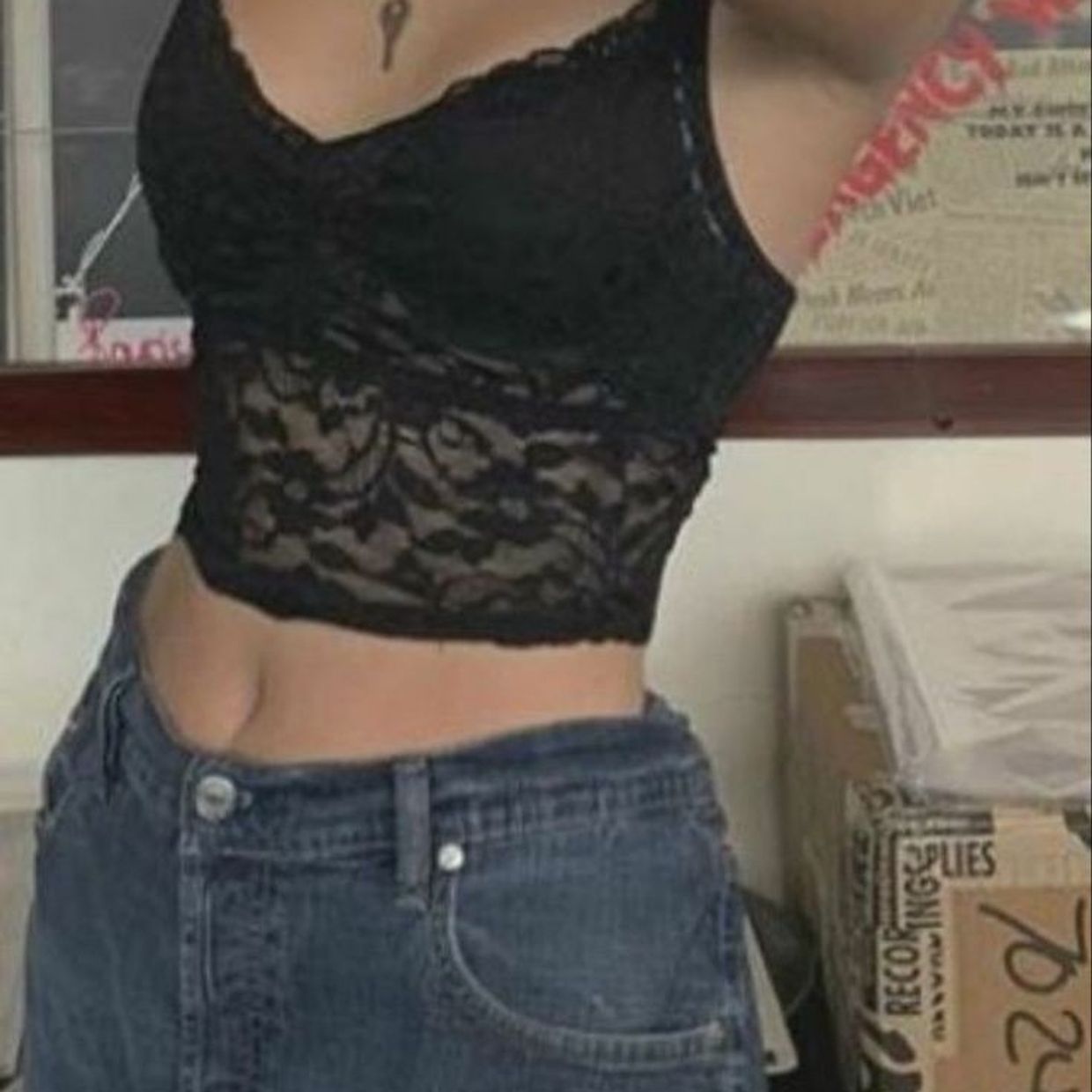 Goth Mesh Flower Tank Black, foto 4