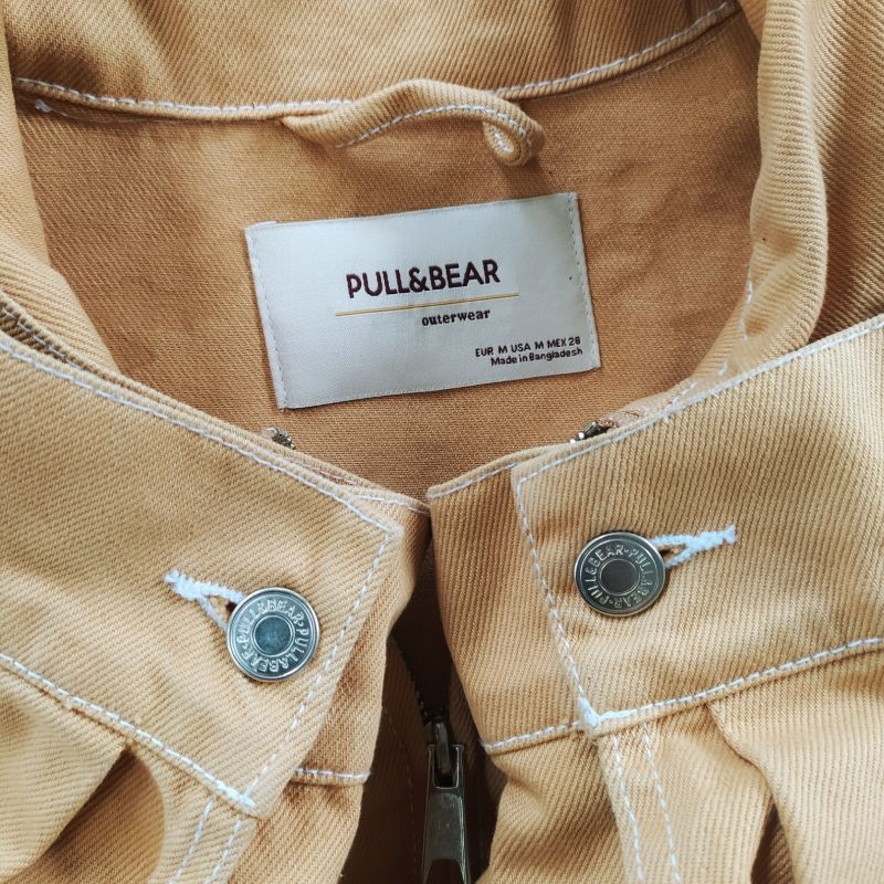 Pull & Bear Streetwear Reworked Denim jacket Pria tan, foto 7