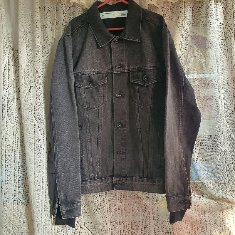 Off-White Luxury Biker Denim jacket Pria black gray, foto 2