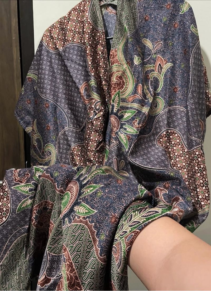 Batik Maxi dress Wanita blue gray, foto 2