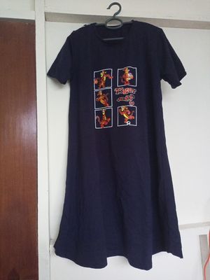 Minimalist Midi dress Wanita orange navy