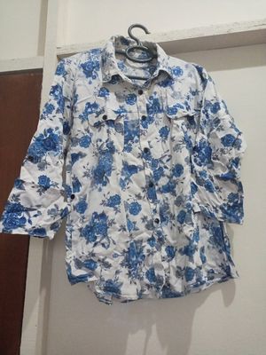 Casual Blouse Wanita white blue