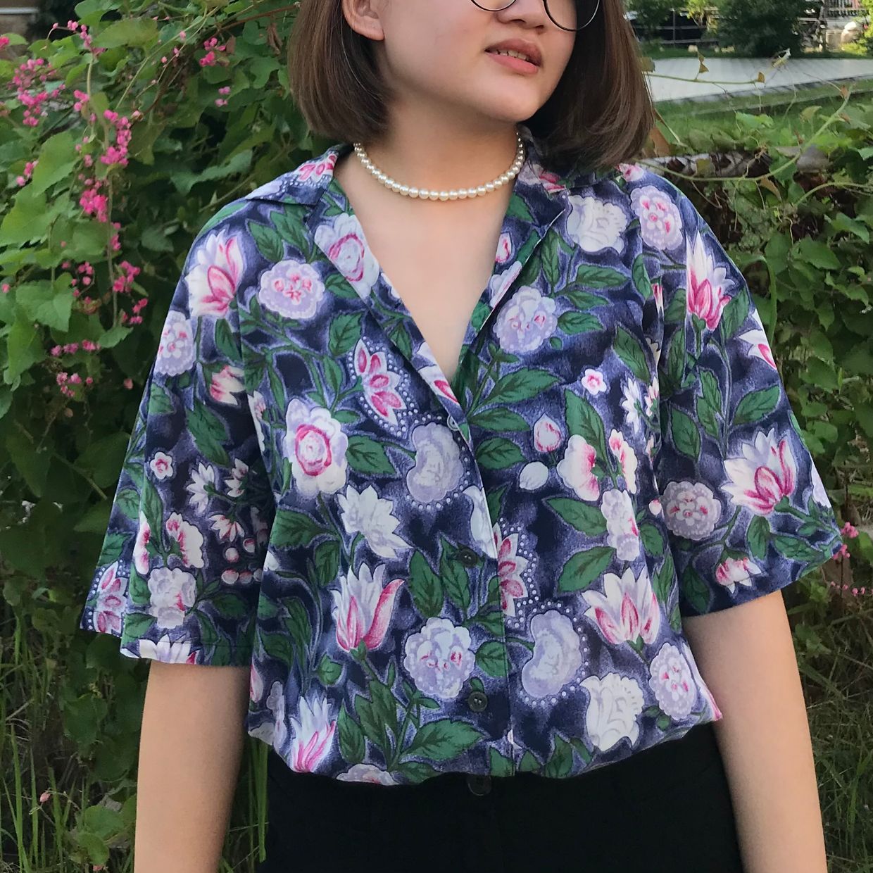 Purple Pink Floral Oversized Shirt