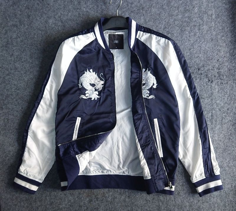 Vintage Y2K Bomber jacket Pria white navy, foto 2