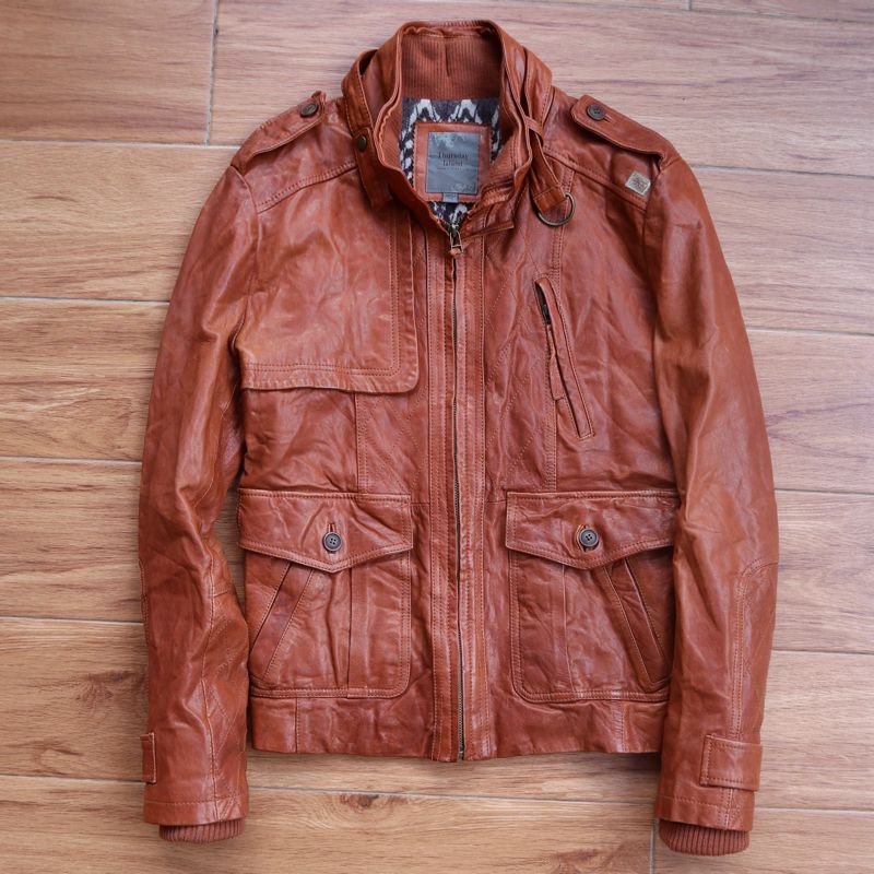 Vintage jaket kulit bomber pilot aviator, foto 2