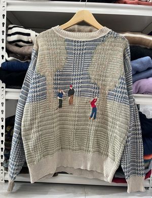SWEATER LANDSCAPE VINTAGE BORDIR EMBROIDERY GOLF PENDLETON