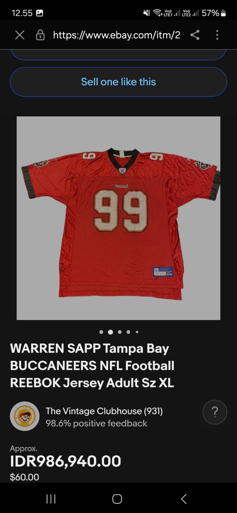 JERSEY REEBOK NFL BUCCANEERS SAPP ORIGINAL 100%, foto 6