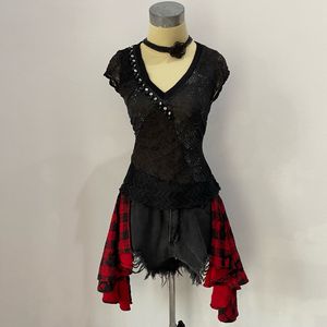 Coco Menthe Beaded Black Top Vintage Y2K Grunge Coquette
