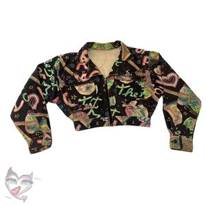 Biker Denim jacket Wanita multicolor black