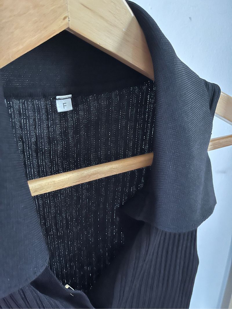 Black sleeveless top crop collared V neck, foto 4