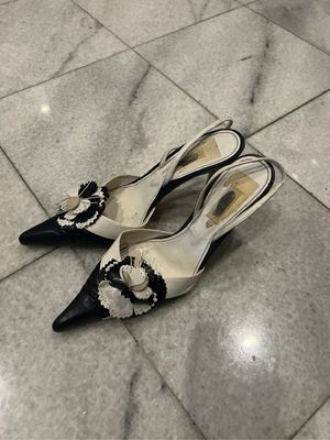 Vintage Flower Monochrome Kitten Heels