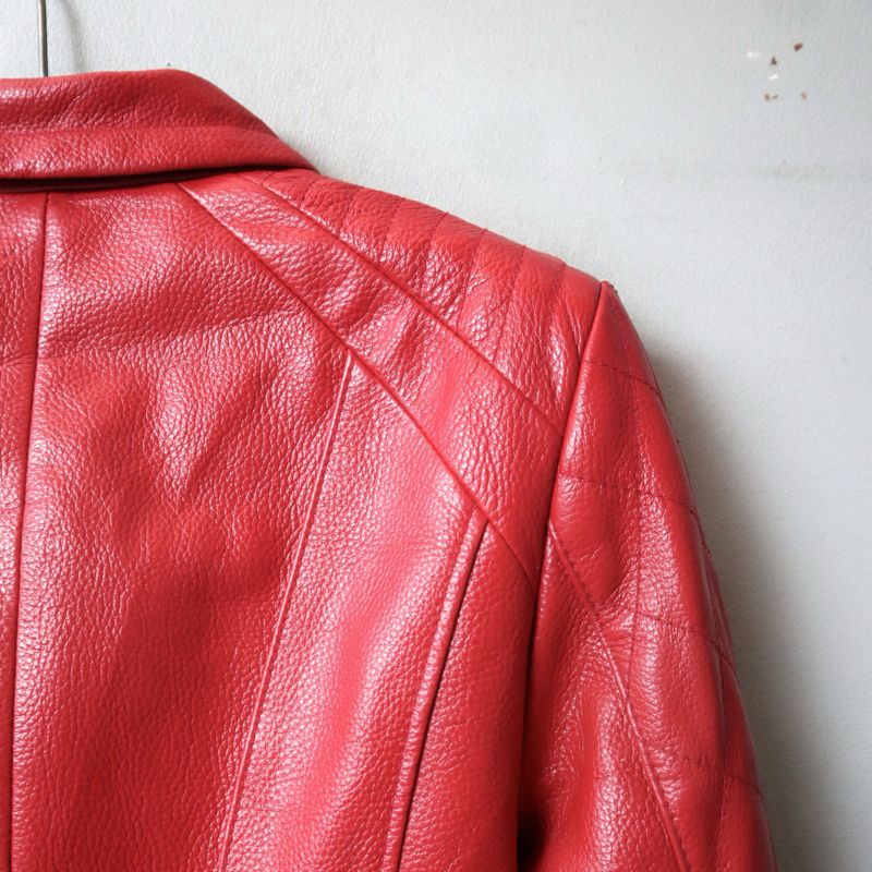 Biker Casual Leather jacket Wanita red, foto 6